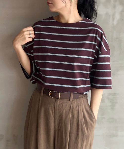 HELIOPOLE(エリオポール)の「RETRO MULTI BORDER TEE / レトロ マルチボーダー Tシャツ(Tシャツ/カットソー・レディース・ブルー/ダークブラウン・38)」の1枚目の写真