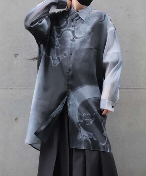REZEN(リゼン)の「風神雷神シアーロングシャツ(シャツ/ブラウス・メンズ・ブルーパープル/ローズ/ライトグレー・MEDIUM/LARGE)」の2枚目の写真