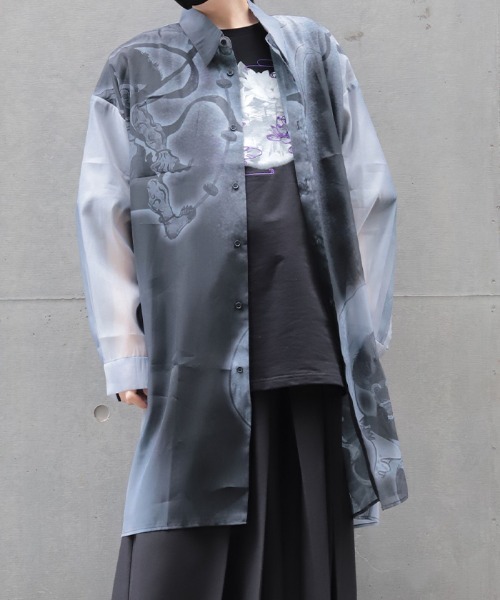 REZEN(リゼン)の「風神雷神シアーロングシャツ(シャツ/ブラウス・メンズ・ブルーパープル/ローズ/ライトグレー・MEDIUM/LARGE)」の5枚目の写真