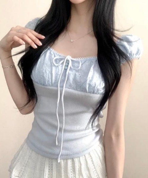 semplice(センプリチェ)の「Tシャツ【韓国ファッション】(Tシャツ/カットソー・レディース・ブルー/ブラウン/ホワイト・F)」の14枚目の写真