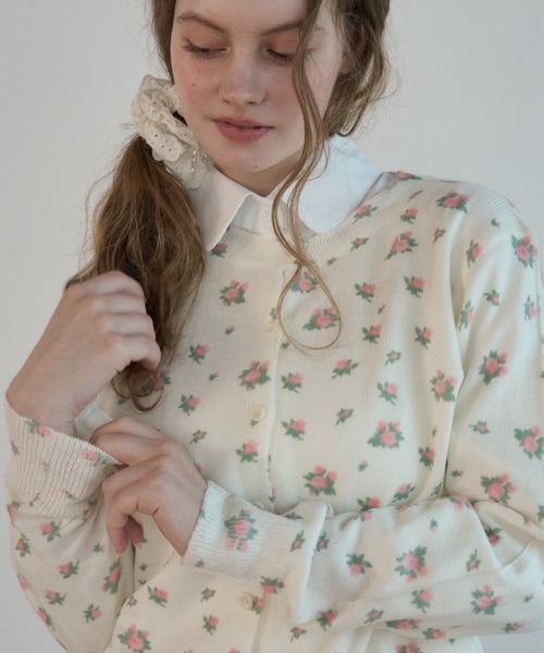 Birthday room（バースデイルーム）の「フラワーニットカーディガン/Floral Knit Cardigan（ニット/セーター・レディース・アイボリー/グレー・FREE）」の8枚目の写真