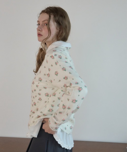 Birthday room（バースデイルーム）の「フラワーニットカーディガン/Floral Knit Cardigan（ニット/セーター・レディース・アイボリー/グレー・FREE）」の9枚目の写真