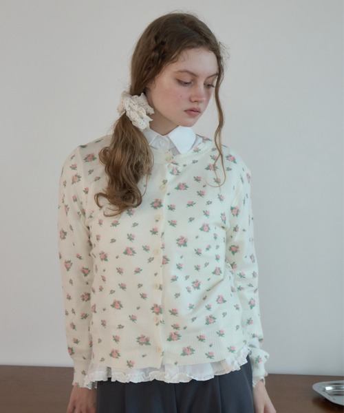Birthday room（バースデイルーム）の「フラワーニットカーディガン/Floral Knit Cardigan（ニット/セーター・レディース・アイボリー/グレー・FREE）」の10枚目の写真