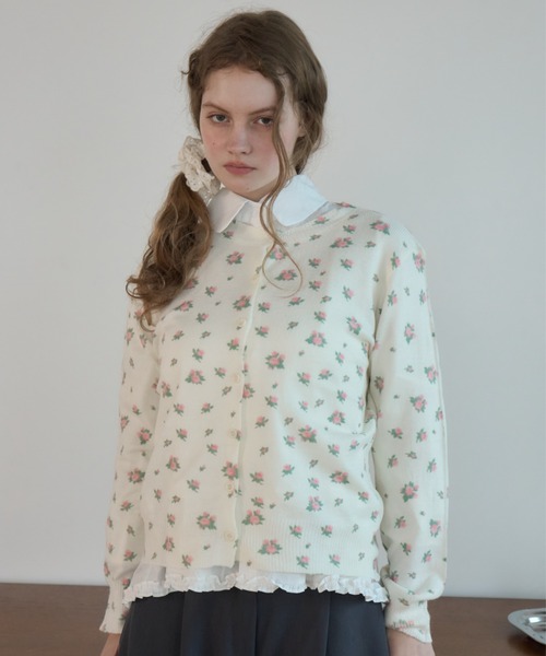 Birthday room（バースデイルーム）の「フラワーニットカーディガン/Floral Knit Cardigan（ニット/セーター・レディース・アイボリー/グレー・FREE）」の12枚目の写真