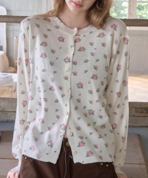 Birthday room（バースデイルーム）の「フラワーニットカーディガン/Floral Knit Cardigan（ニット/セーター・レディース・アイボリー/グレー・FREE）」の5枚目の写真
