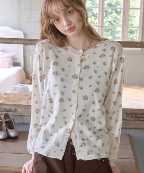 Birthday room（バースデイルーム）の「フラワーニットカーディガン/Floral Knit Cardigan（ニット/セーター・レディース・アイボリー/グレー・FREE）」の6枚目の写真