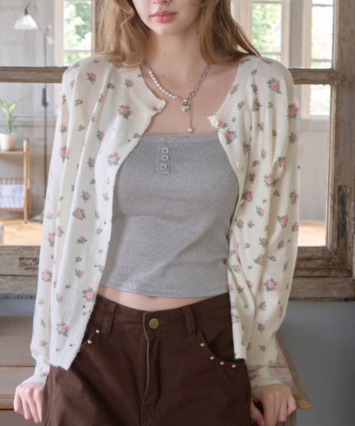 Birthday room（バースデイルーム）の「フラワーニットカーディガン/Floral Knit Cardigan（ニット/セーター・レディース・アイボリー/グレー・FREE）」の7枚目の写真