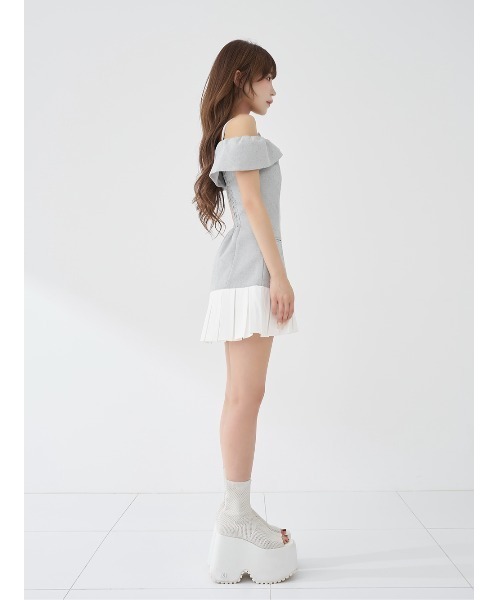 Darich(ダーリッチ)の「ツイードクロスリボンプリーツミニワンピース(ワンピース・レディース・ブラック/ホワイト/グレー/ピンク・FREE/FL)」の7枚目の写真