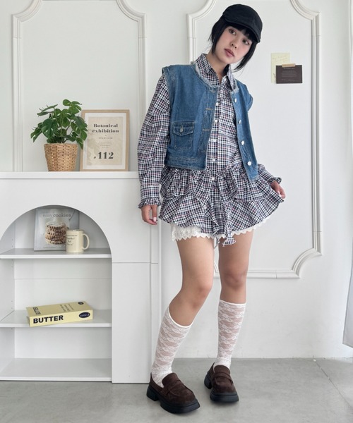 SOLLON.(ソルロン)の「ティアードフリルチュニックシャツワンピース(シャツ/ブラウス・レディース・ブルー系その他/ブラック系その他/ホワイト系その他/ホワイト・FREE)」の14枚目の写真
