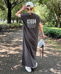 ロゴプリント ワッフルワンピース