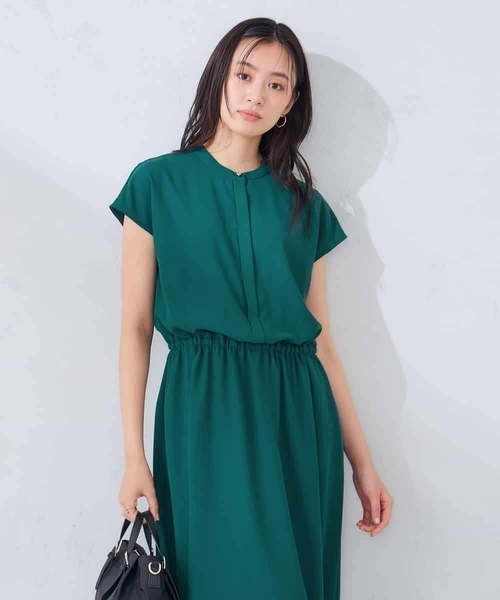 a.v.v（アーヴェヴェ）の「【洗える】バンドカラーワンピース（ワンピース・レディース・ネイビー/グリーン・38/40）」の8枚目の写真