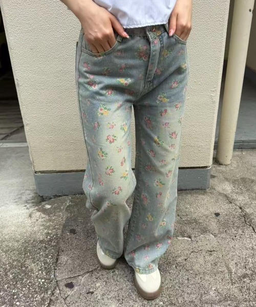 mebole(メボレ)の「flower print wide leg denim pants(デニムパンツ・レディース・ブルー・SMALL/MEDIUM)」の3枚目の写真