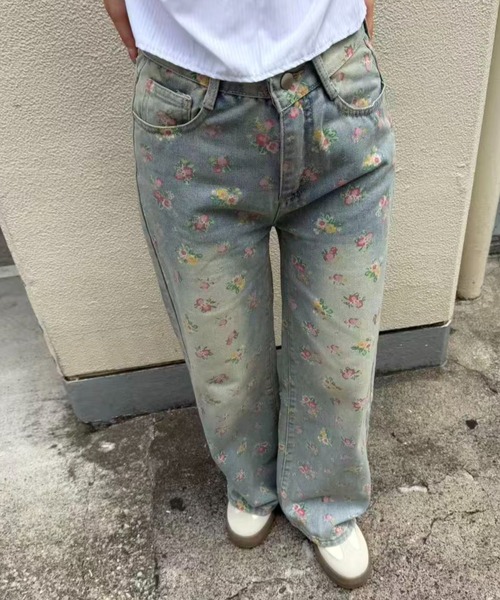 mebole(メボレ)の「flower print wide leg denim pants(デニムパンツ・レディース・ブルー・SMALL/MEDIUM)」の8枚目の写真