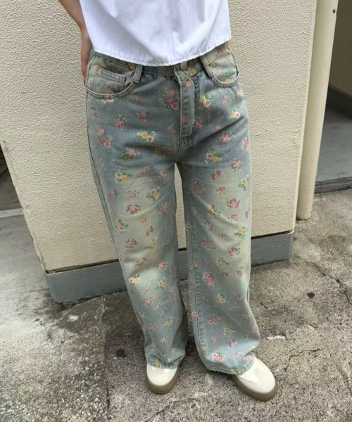 mebole(メボレ)の「flower print wide leg denim pants(デニムパンツ・レディース・ブルー・SMALL/MEDIUM)」の10枚目の写真