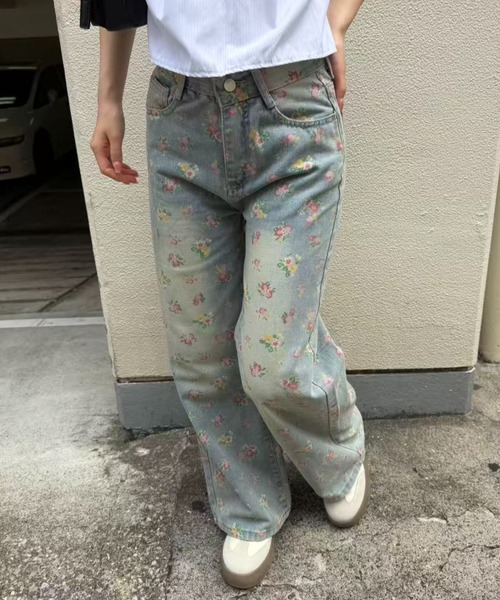 mebole(メボレ)の「flower print wide leg denim pants(デニムパンツ・レディース・ブルー・SMALL/MEDIUM)」の12枚目の写真