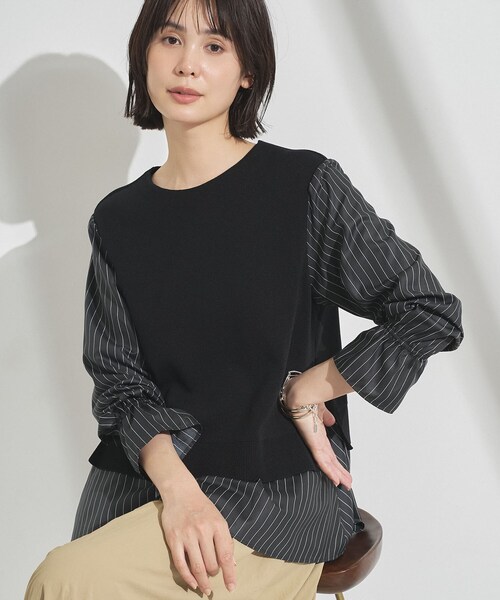 INDIVI(インディヴィ)の「【洗える/1枚でコーデ完成】重ね着風ニットトップス(Tシャツ/カットソー・レディース・ブルー系その他/ベージュ系その他2/ブラック系4/ネイビー系4・38/34/15 /13/05/19)」の2枚目の写真