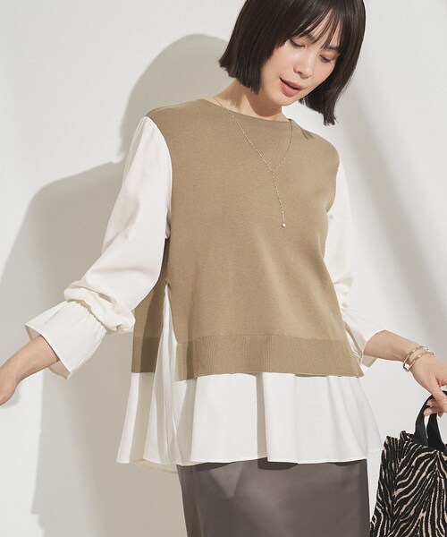 INDIVI(インディヴィ)の「【洗える/1枚でコーデ完成】重ね着風ニットトップス(Tシャツ/カットソー・レディース・ブルー系その他/ベージュ系その他2/ブラック系4/ネイビー系4・38/34/15 /13/05/19)」の3枚目の写真