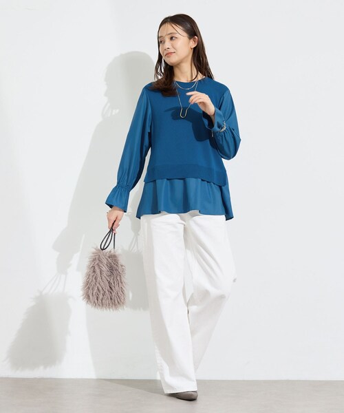 INDIVI(インディヴィ)の「【洗える/1枚でコーデ完成】重ね着風ニットトップス(Tシャツ/カットソー・レディース・ブルー系その他/ベージュ系その他2/ブラック系4/ネイビー系4・38/34/15 /13/05/19)」の8枚目の写真