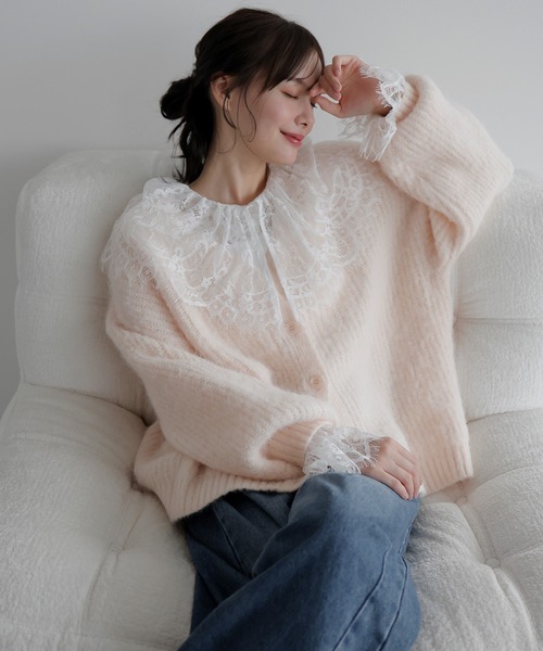AMUU. PRECIEUSE(アムープレシューズ)の「モヘアタッチVネックニットカーデ(カーディガン/ボレロ・レディース・ブラック/グレー/ピンク/オフホワイト・FREE)」の4枚目の写真