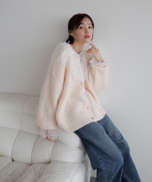 AMUU. PRECIEUSE(アムープレシューズ)の「モヘアタッチVネックニットカーデ(カーディガン/ボレロ・レディース・ブラック/グレー/ピンク/オフホワイト・FREE)」の14枚目の写真