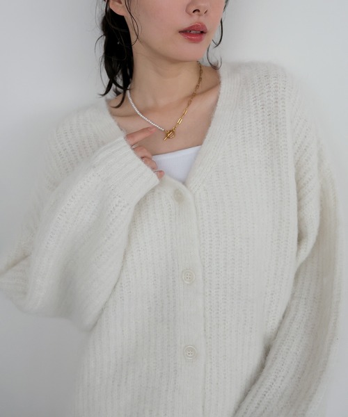 AMUU. PRECIEUSE(アムープレシューズ)の「モヘアタッチVネックニットカーデ(カーディガン/ボレロ・レディース・ブラック/グレー/ピンク/オフホワイト・FREE)」の21枚目の写真