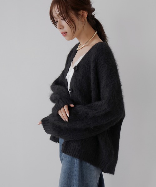 AMUU. PRECIEUSE(アムープレシューズ)の「モヘアタッチVネックニットカーデ(カーディガン/ボレロ・レディース・ブラック/グレー/ピンク/オフホワイト・FREE)」の5枚目の写真