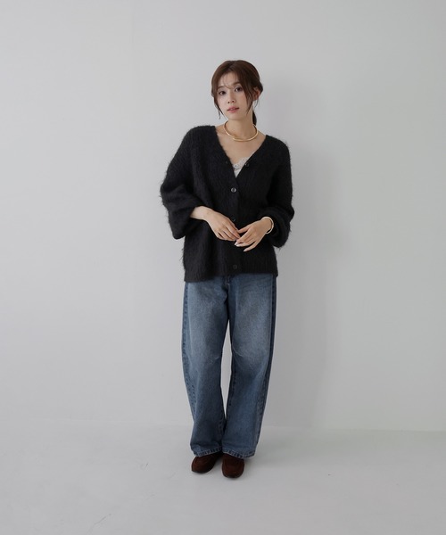 AMUU. PRECIEUSE(アムープレシューズ)の「モヘアタッチVネックニットカーデ(カーディガン/ボレロ・レディース・ブラック/グレー/ピンク/オフホワイト・FREE)」の7枚目の写真