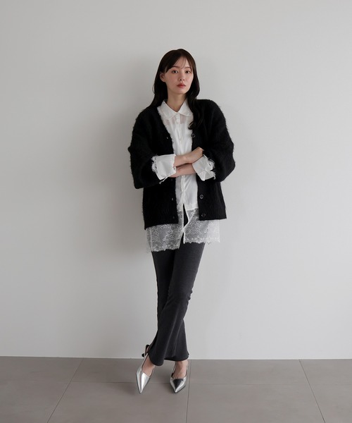 AMUU. PRECIEUSE(アムープレシューズ)の「モヘアタッチVネックニットカーデ(カーディガン/ボレロ・レディース・ブラック/グレー/ピンク/オフホワイト・FREE)」の9枚目の写真