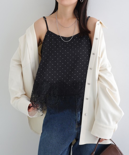 andme(アンドミー)の「【選べる着丈】サテン裾レースドットキャミソール(キャミソール・レディース・アイボリー/ブラック・MT/M)」の14枚目の写真
