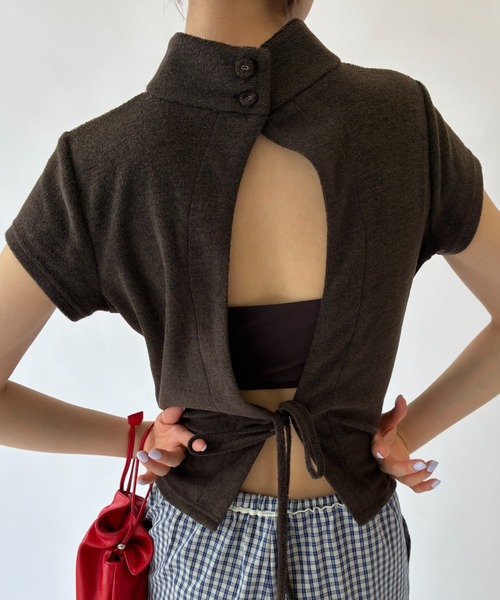 FUULLY STUDIO(フーリィーステューディオ)の「バックリボンパイルトップス(Tシャツ/カットソー・レディース・ブラウン/チャコールグレー・FREE)」の14枚目の写真