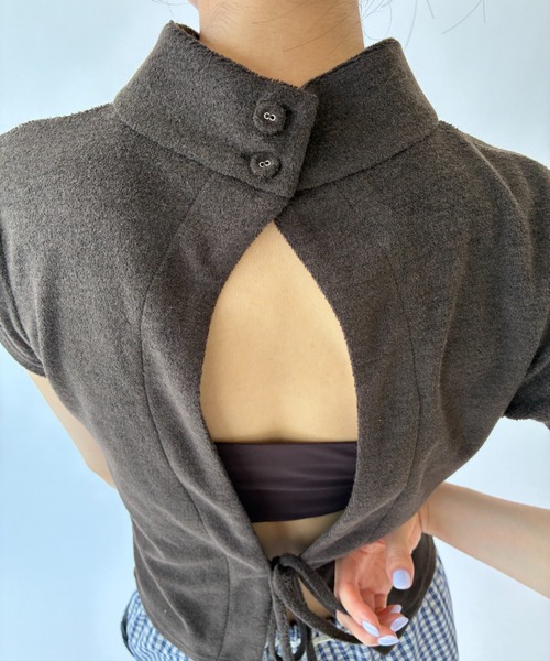 FUULLY STUDIO(フーリィーステューディオ)の「バックリボンパイルトップス(Tシャツ/カットソー・レディース・ブラウン/チャコールグレー・FREE)」の15枚目の写真