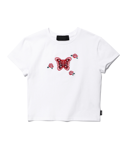 YOUHEE(ユヒ)の「BUTTERFLY APLIQUE T-SHIRTS WHITE(Tシャツ/カットソー・レディース・その他・FREE)」の2枚目の写真