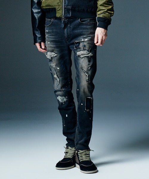 glamb（グラム）の「Heavy Remake Slim Denim / ヘビーリメイクスリムデニム（デニムパンツ・メンズ・インディゴブルー/ブラック・S/L/M）」の2枚目の写真