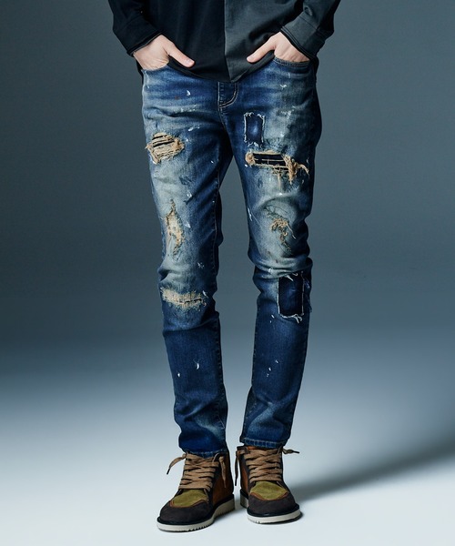 glamb（グラム）の「Heavy Remake Slim Denim / ヘビーリメイクスリムデニム（デニムパンツ・メンズ・インディゴブルー/ブラック・S/L/M）」の15枚目の写真