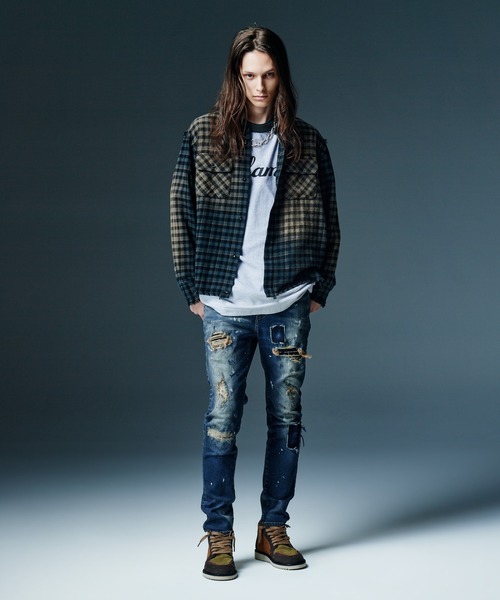 glamb（グラム）の「Heavy Remake Slim Denim / ヘビーリメイクスリムデニム（デニムパンツ・メンズ・インディゴブルー/ブラック・S/L/M）」の19枚目の写真