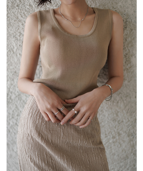 MEMUA(メムア)の「リネンライクサマー ニットスリーブレス(ホワイト)(Tシャツ/カットソー・レディース・ダークベージュ/ホワイト/ブラック/サンドベージュ/ブラウン/ライム・FREE)」の9枚目の写真