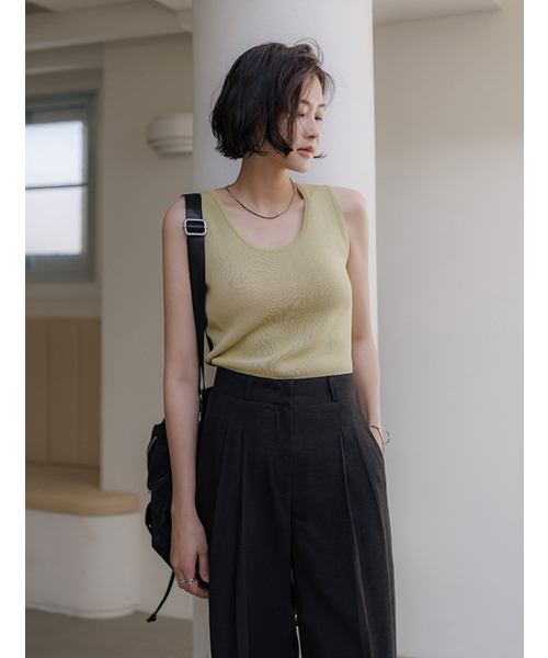 MEMUA(メムア)の「リネンライクサマー ニットスリーブレス(ホワイト)(Tシャツ/カットソー・レディース・ダークベージュ/ホワイト/ブラック/サンドベージュ/ブラウン/ライム・FREE)」の10枚目の写真