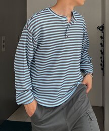 ワッフル ヘンリーネック」に該当するブルー・ネイビー/青色系の