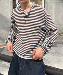 CIAOPANIC | ボーダーワッフルヘンリーネックロンT(Tシャツ/カットソー)