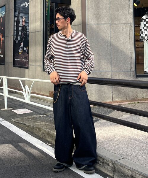 CIAOPANIC(チャオパニック)の「ボーダーワッフルヘンリーネックロンT(Tシャツ/カットソー・メンズ・サックスブルー/ミント・MEDIUM/LARGE)」の7枚目の写真