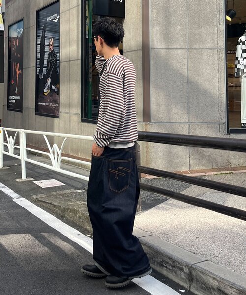 CIAOPANIC(チャオパニック)の「ボーダーワッフルヘンリーネックロンT(Tシャツ/カットソー・メンズ・サックスブルー/ミント・MEDIUM/LARGE)」の8枚目の写真