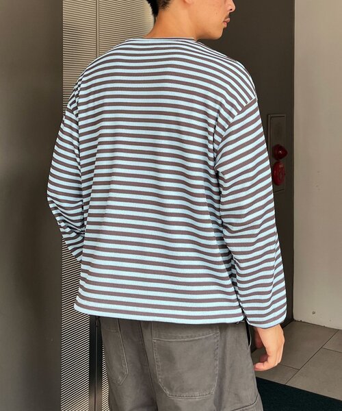 CIAOPANIC(チャオパニック)の「ボーダーワッフルヘンリーネックロンT(Tシャツ/カットソー・メンズ・サックスブルー/ミント・MEDIUM/LARGE)」の13枚目の写真