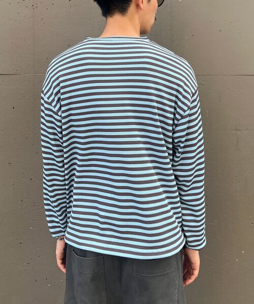 CIAOPANIC(チャオパニック)の「ボーダーワッフルヘンリーネックロンT(Tシャツ/カットソー・メンズ・サックスブルー/ミント・MEDIUM/LARGE)」の19枚目の写真