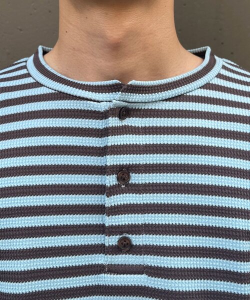 CIAOPANIC(チャオパニック)の「ボーダーワッフルヘンリーネックロンT(Tシャツ/カットソー・メンズ・サックスブルー/ミント・MEDIUM/LARGE)」の20枚目の写真