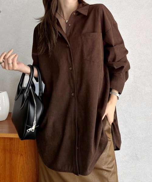 Eclat one(エクラワン)の「【Eclat one】カットコーデュロイ シャツ ジャケット(シャツ/ブラウス・レディース・ブラウン/チャコールグレー/ベージュ・FREE)」の4枚目の写真