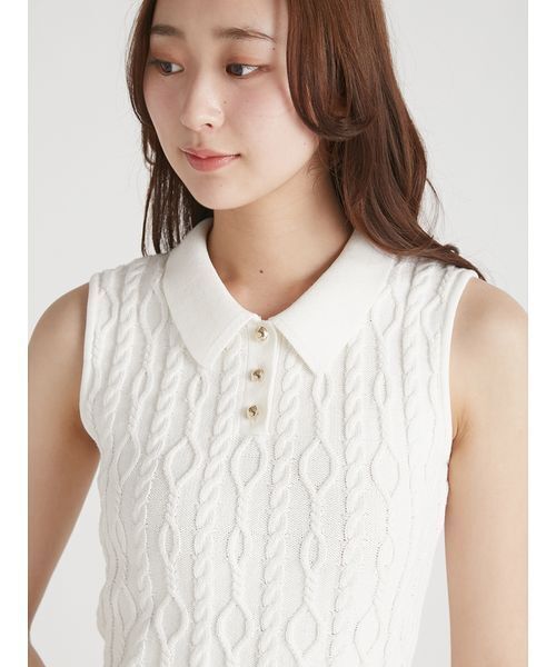 CELFORD（セルフォード）の「ケーブルデザイン柄ポロ襟ニットトップス（ニット/セーター・レディース・ライトベージュ/ネイビー/ブルー/オフホワイト・F）」の10枚目の写真