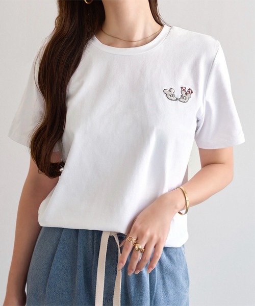 KOBE LETTUCE（コウベレタス）の「[ ねずみくんのチョッキコラボ ] 刺繍半袖Tシャツ（Tシャツ/カットソー・レディース・オフホワイト/ブラック/ブラック系1/ブラック系/ホワイト系/ホワイト系1・M）」の8枚目の写真