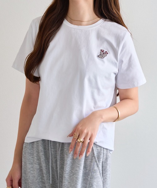 KOBE LETTUCE（コウベレタス）の「[ ねずみくんのチョッキコラボ ] 刺繍半袖Tシャツ（Tシャツ/カットソー・レディース・オフホワイト/ブラック/ブラック系1/ブラック系/ホワイト系/ホワイト系1・M）」の7枚目の写真