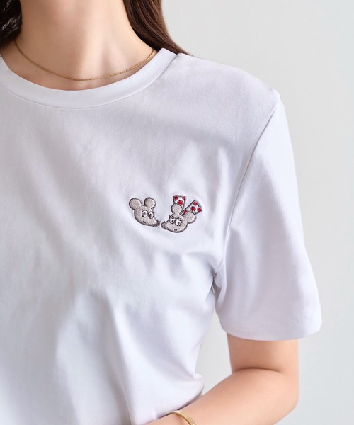 KOBE LETTUCE（コウベレタス）の「[ ねずみくんのチョッキコラボ ] 刺繍半袖Tシャツ（Tシャツ/カットソー・レディース・オフホワイト/ブラック/ブラック系1/ブラック系/ホワイト系/ホワイト系1・M）」の9枚目の写真