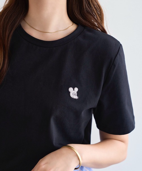 KOBE LETTUCE（コウベレタス）の「[ ねずみくんのチョッキコラボ ] 刺繍半袖Tシャツ（Tシャツ/カットソー・レディース・オフホワイト/ブラック/ブラック系1/ブラック系/ホワイト系/ホワイト系1・M）」の10枚目の写真